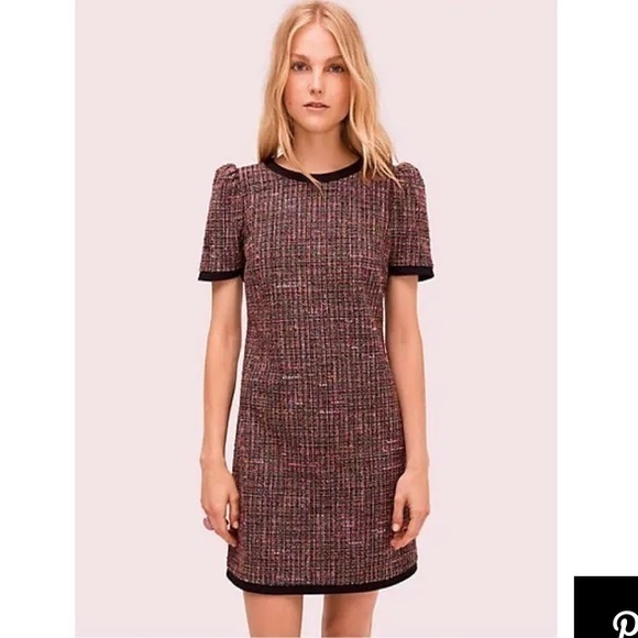 Kate Spade Dress Puff-Sleeve Tweed Mini Pink and Black - Picture 1 of 7